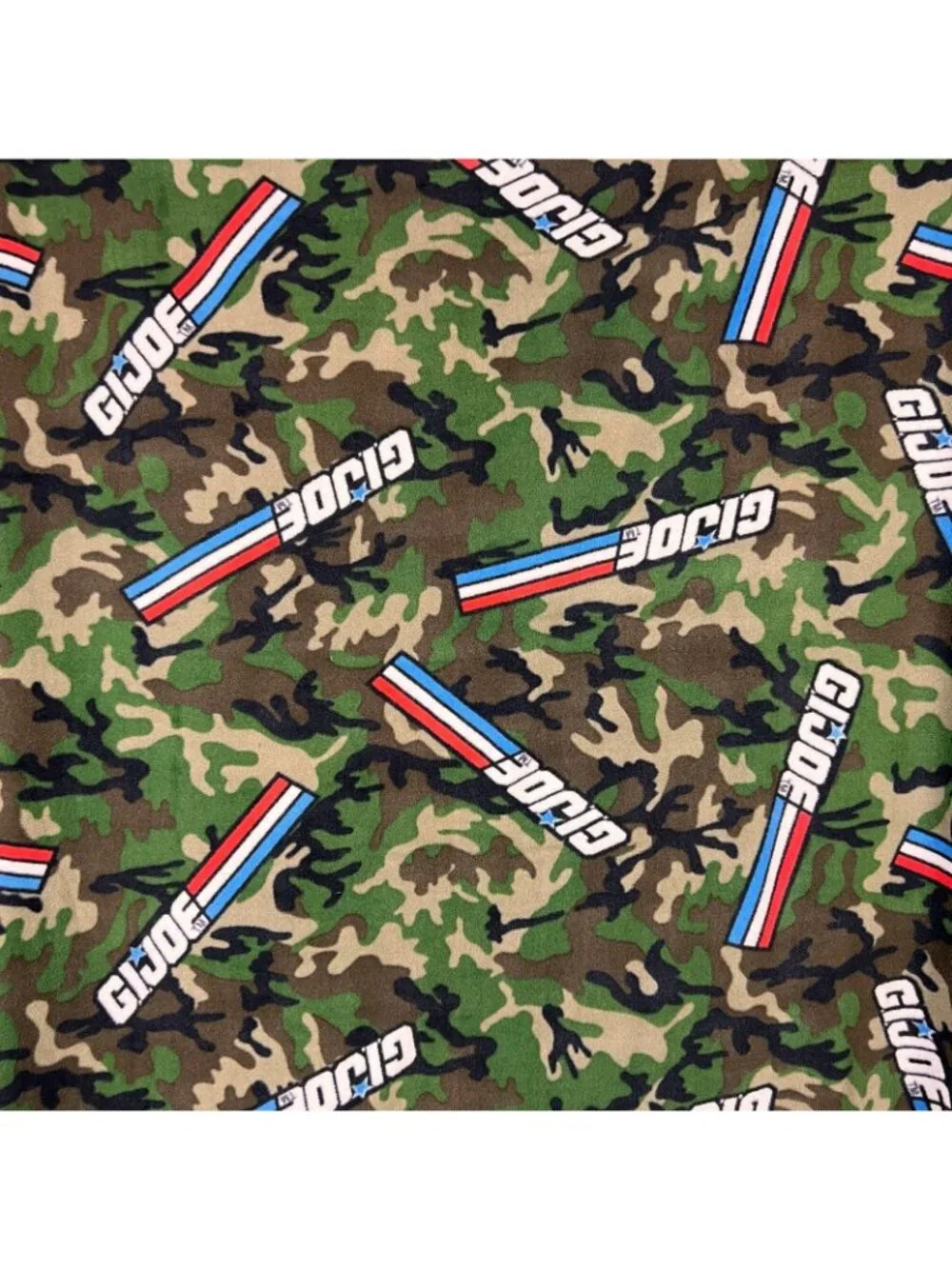 G.I. Joe Fleece Blanket 50x64 Camouflage Logo w/Tie Fringe OOAK Cozy Nostalgia